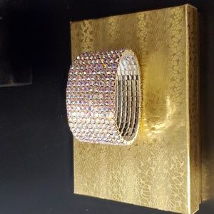 Wide Elastic Rhinestone Bracelet: Bridal Formal Special Occasion Competi…